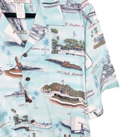 Kalaheo Hawaiian Shirt XL Size Men's USS Arizona Oklahoma Memorial Button Up - Picture 3 of 10